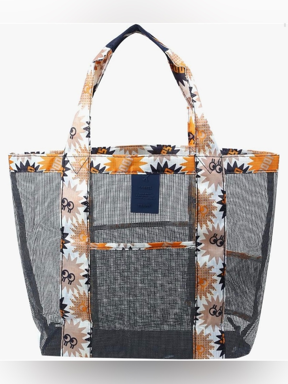 Mesh Tote Bag with Sunflower Print Handles